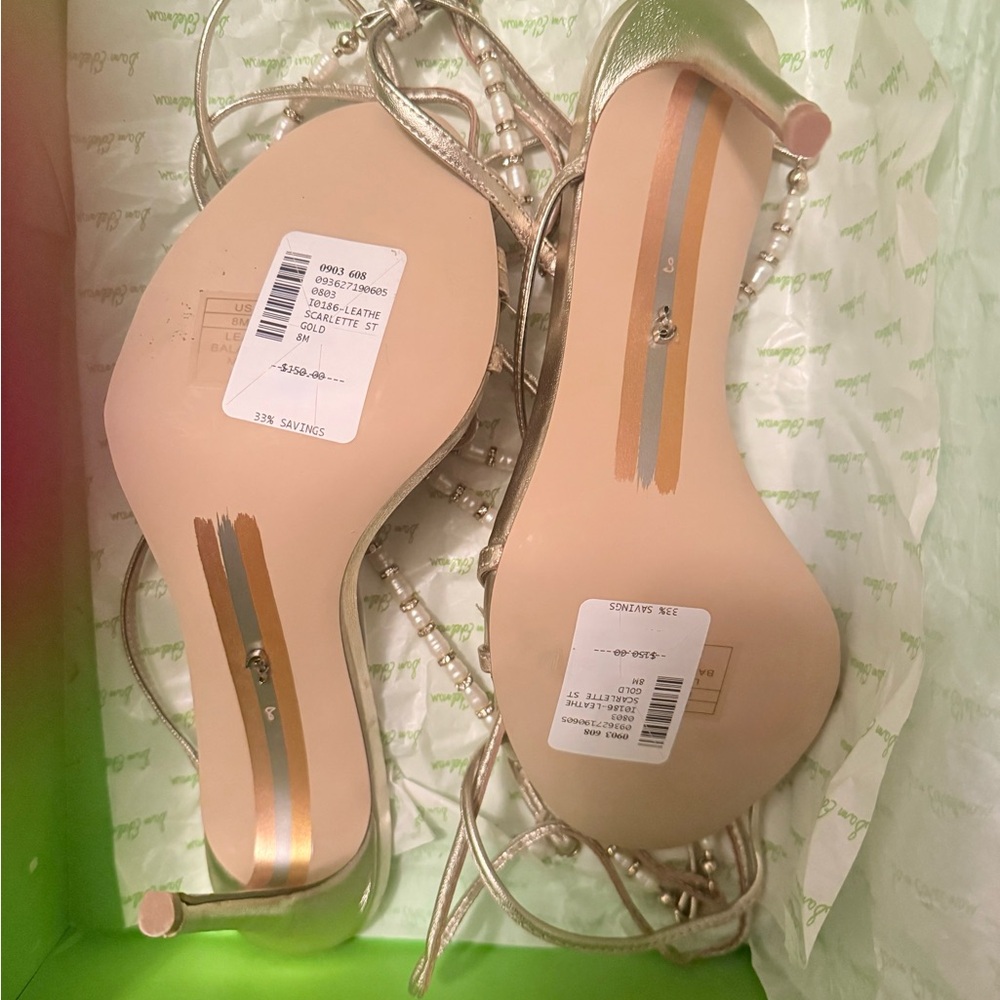 Sam Edelman Gold Strappy Heels with Pearl Details - Picture 7 of 7